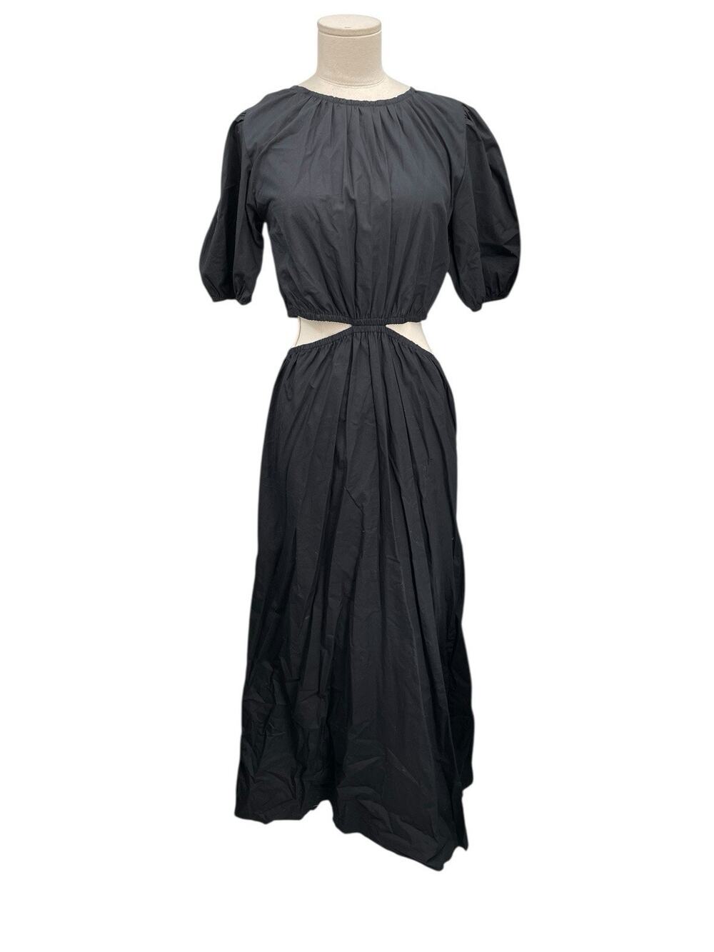 Faithfull The Brand Alessandria Midi Dress Cutout Plain Black Cotton Size 6